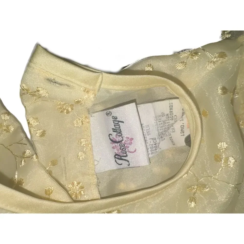 VTG 90’S Rose Cottage Baby Girls Yellow Embroidered Dress Bow Formal Party 12M